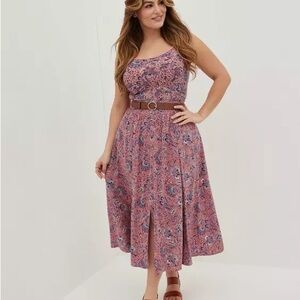 Torrid Midi Button Down Pink Challis Floral Skirt